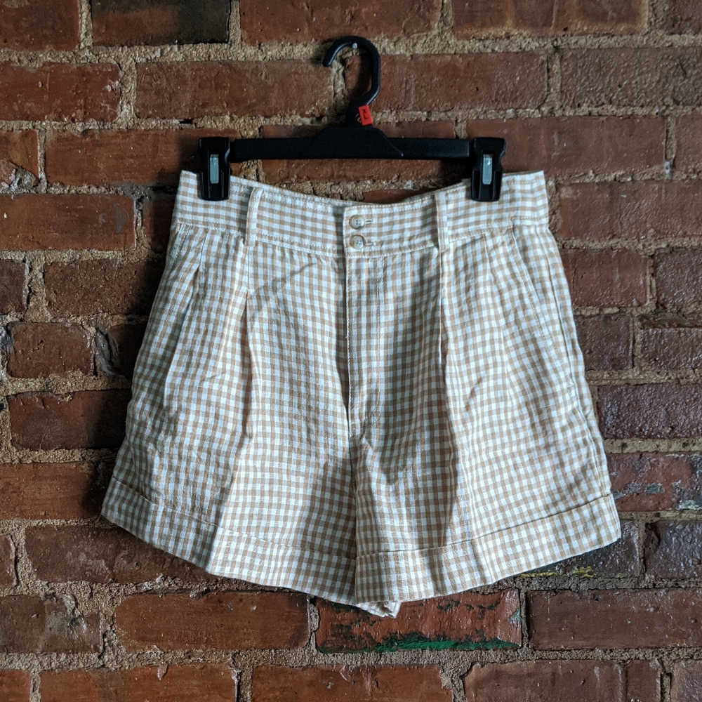 Madewell Linen Pleated Shorts in Gingham Check